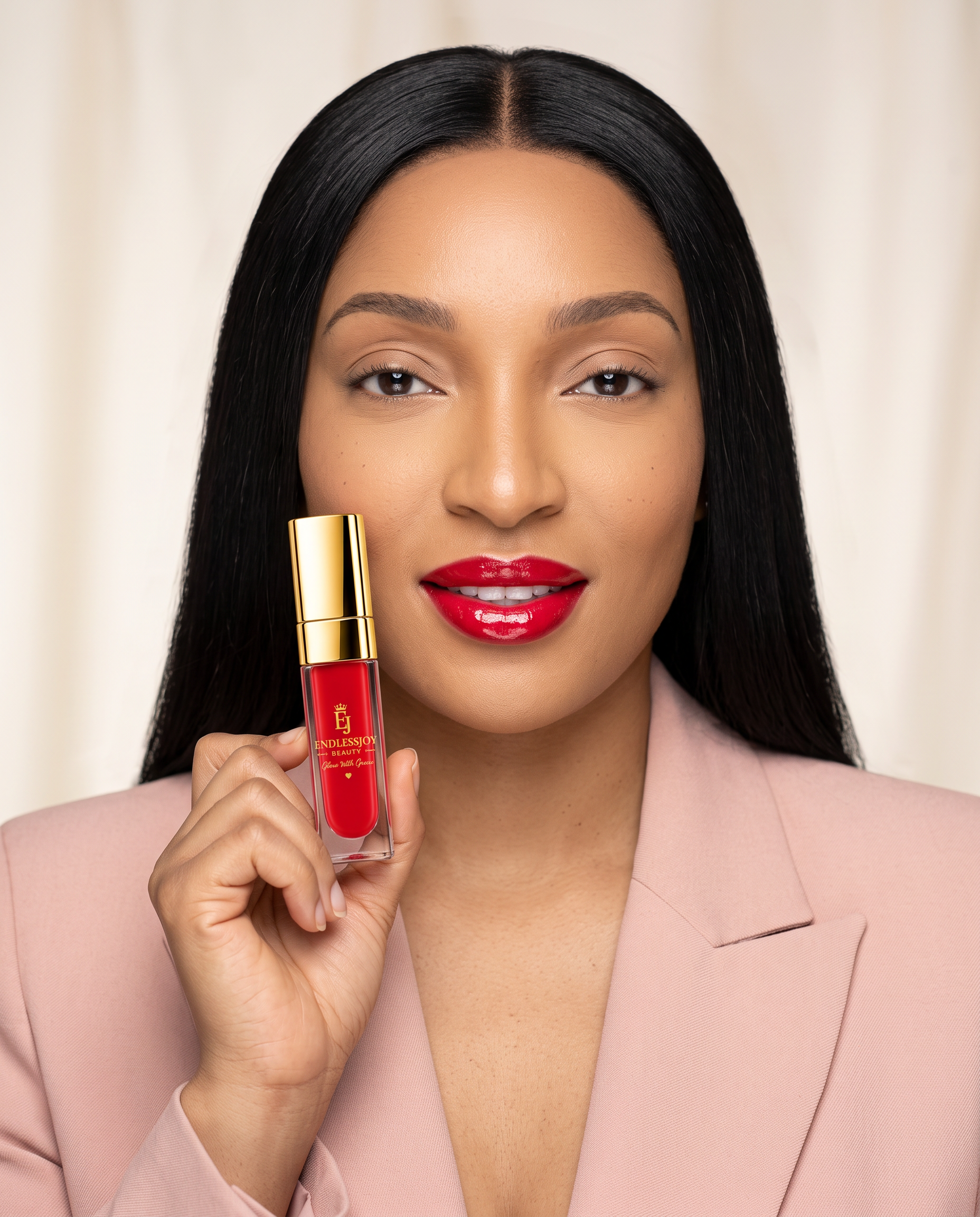 EndlessJoy Beauty red lip gloss campaign portrait